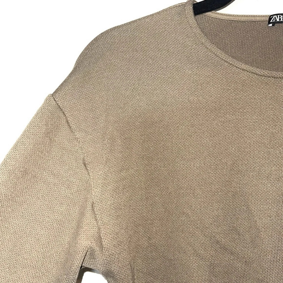 Zara Olive Green Knit Long Sleeve Pullover Cropped Sweatshirt Small Women’s - Picture 3 of 11